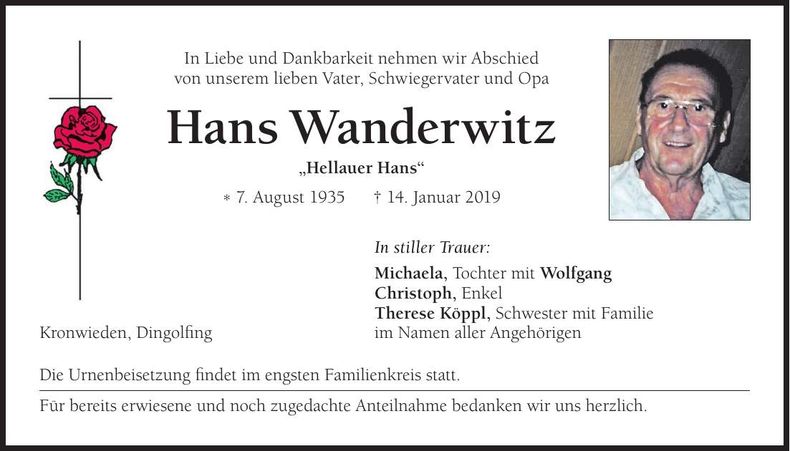 Traueranzeige Hans Wanderwitz