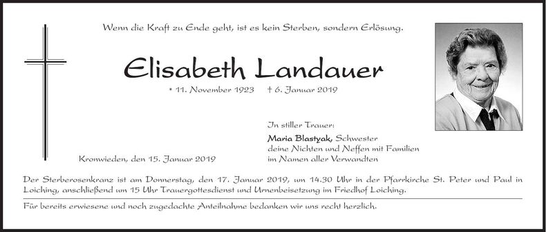 Traueranzeige Elisabeth Landauer