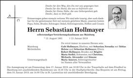 Traueranzeige Sebastian Hollmayer