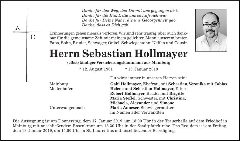 Traueranzeige Sebastian Hollmayer