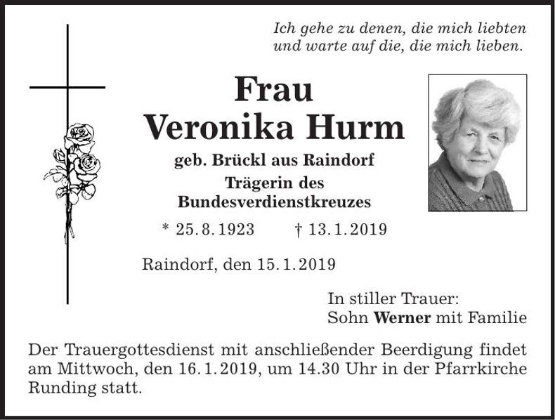 Traueranzeige Veronika Hurm