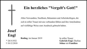 Traueranzeige Josef Engl