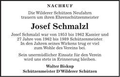 Traueranzeige Josef Schmalzl