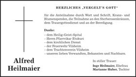 Traueranzeige Alfred Heilmaier