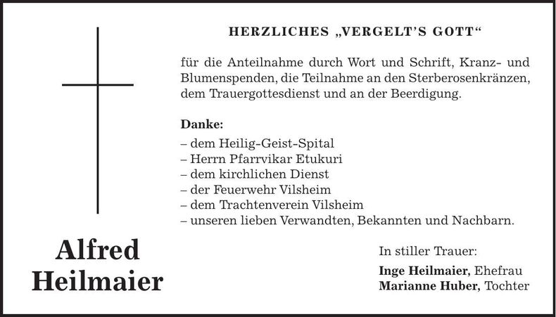 Traueranzeige Alfred Heilmaier