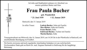 Traueranzeige Paula Bucher