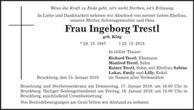 Traueranzeige Ingeborg Trestl