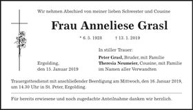 Traueranzeige Anneliese Grasl