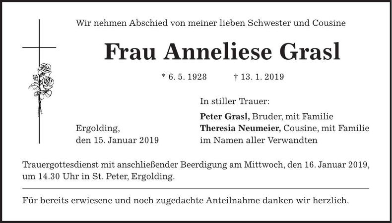 Traueranzeige Anneliese Grasl
