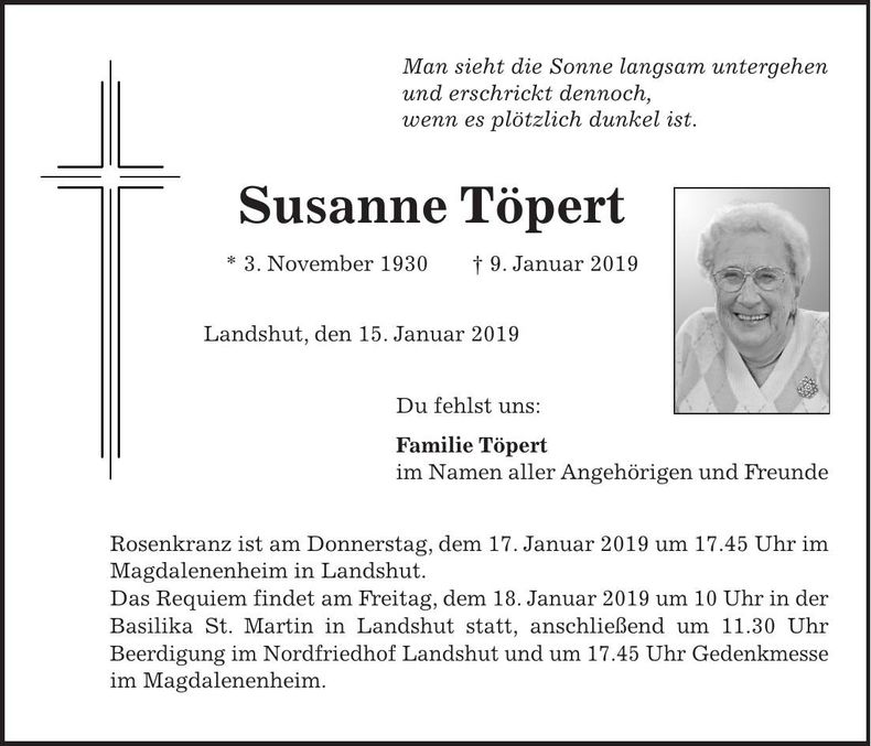 Traueranzeige Susanne Töpert