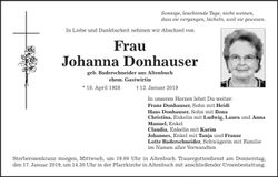 Traueranzeige Johanna Donhauser