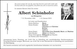Traueranzeige Albert Schönhofer