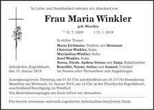 Traueranzeige Maria Winkler