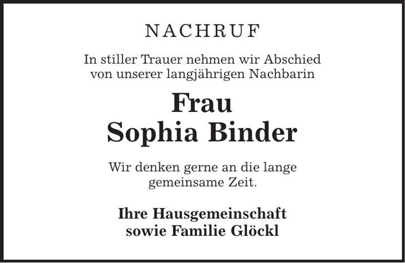 Traueranzeige Sophia Binder