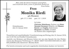 Traueranzeige Monika Riedi