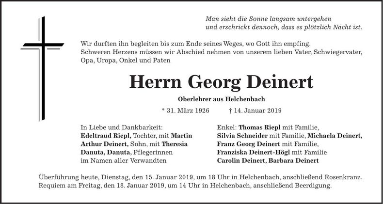 Traueranzeige Georg Deinert