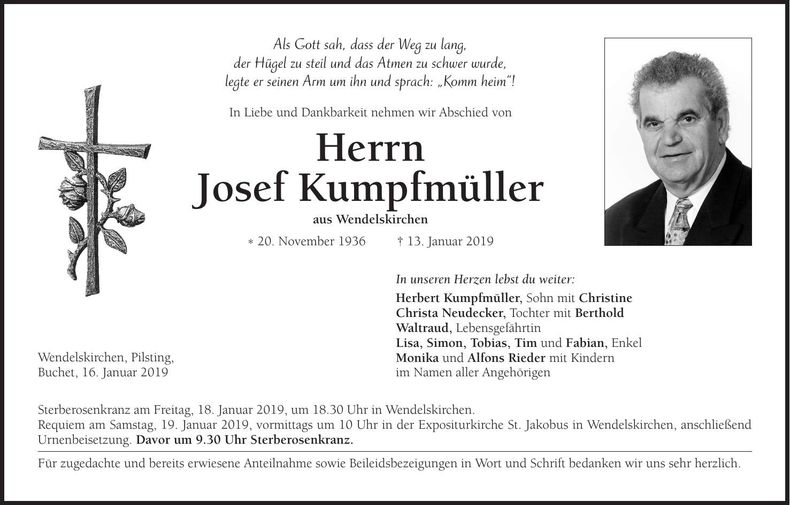 Traueranzeige Josef Kumpfmüller