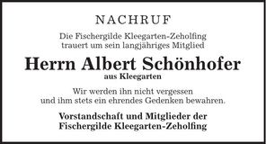Traueranzeige Albert Schönhofer