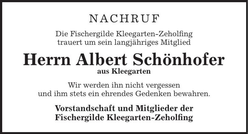 Traueranzeige Albert Schönhofer