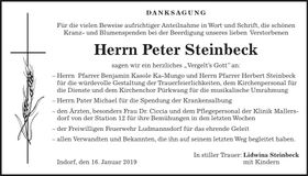 Traueranzeige Peter Steinbeck