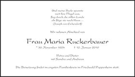 Traueranzeige Maria Ruckerbauer