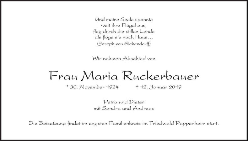 Traueranzeige Maria Ruckerbauer