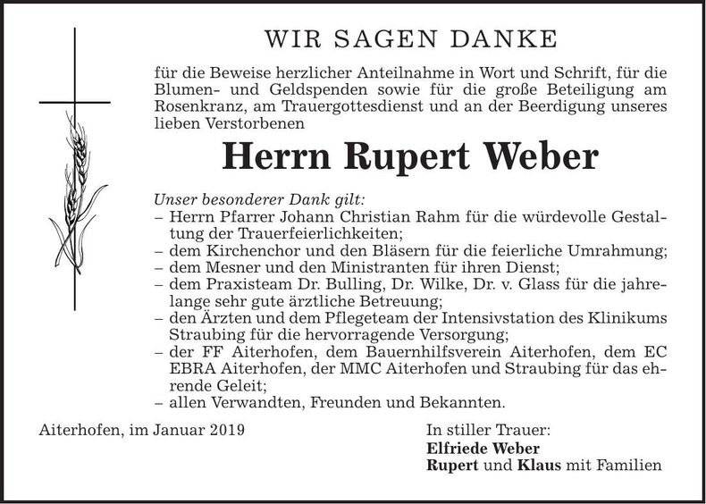 Traueranzeige Rupert Weber