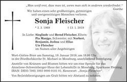 Traueranzeige Sonja Fleischer