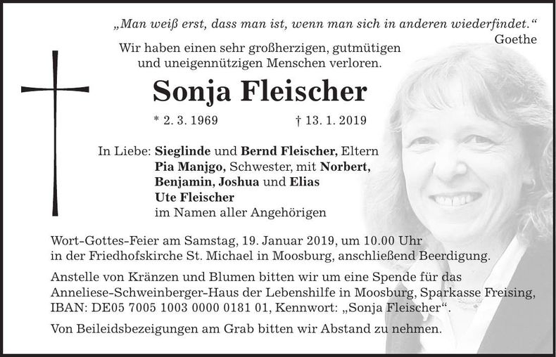 Traueranzeige Sonja Fleischer