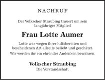 Traueranzeige Lotte Aumer