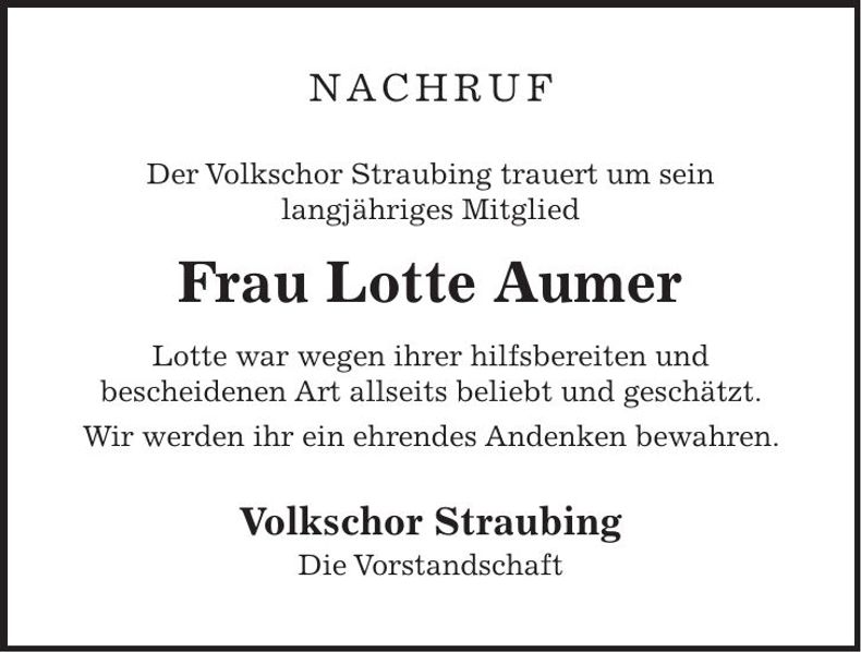 Traueranzeige Lotte Aumer