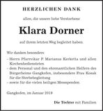 Traueranzeige Klara Dorner