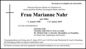 Traueranzeige Marianne Nahr
