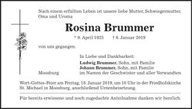 Traueranzeige Rosina Brummer