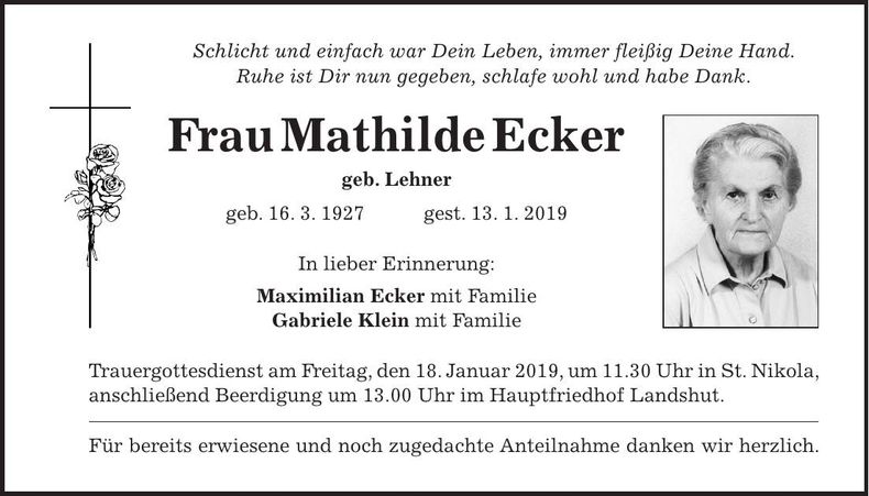 Traueranzeige Mathilde Ecker