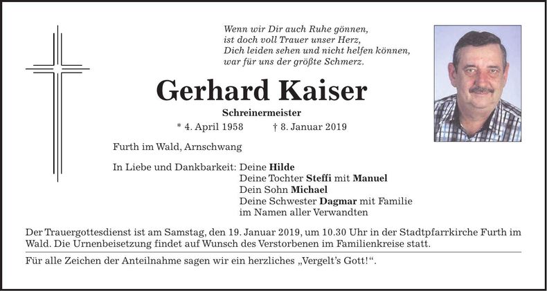 Traueranzeige Gerhard Kaiser