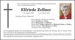 Traueranzeige Elfriede Zellner