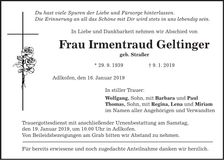 Traueranzeige Irmentraud Geltinger