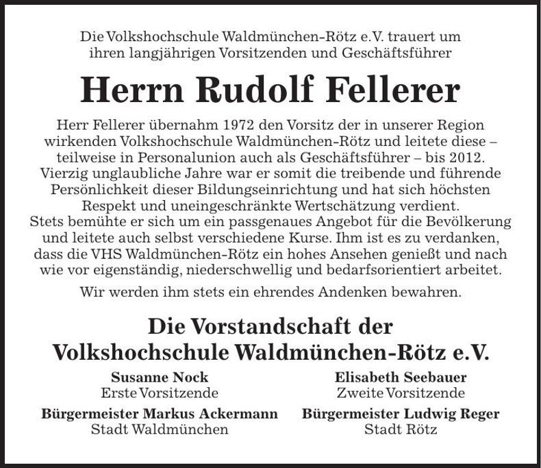 Traueranzeige Rudolf Fellerer