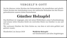 Traueranzeige Günther Holzapfel