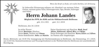 Traueranzeige Johann Landes