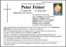 Traueranzeige Peter Feiner