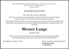 Traueranzeige Werner Lange