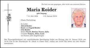Traueranzeige Maria Roider
