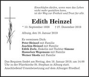 Traueranzeige Edith Heinzel
