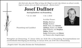 Traueranzeige Josef Daffner