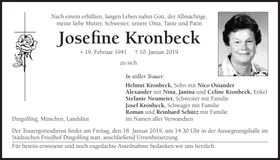 Traueranzeige Josefine Kronbeck