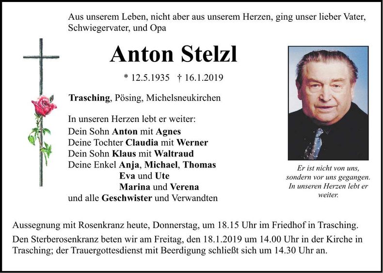 Traueranzeige Anton Stelzl