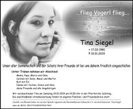Traueranzeige Tina Siegel