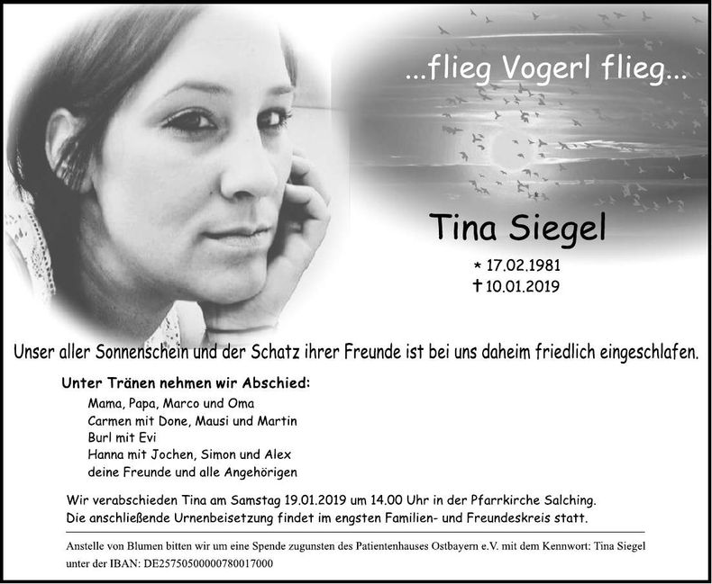 Traueranzeige Tina Siegel